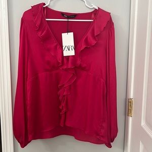 Ruffle Satin Blouse